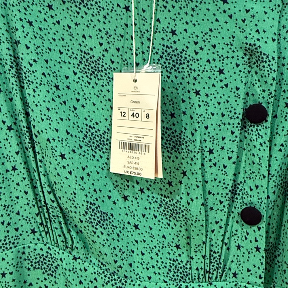 NWT Monsoon Green Pleated Midi Dress with Asymmetrical Button Detail Size 8 - Picture 2 of 4